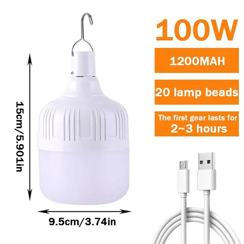 1Pc Portable Camping Lantern Bulb High Power Hanging Tents Lighting Equipment Emergency LED Lamp Usb Rechargeable Outdoor Lights for Camping Hiking Night Market Backpacking Reading Fishing (20W/40W/80W/100W/150W/200W)