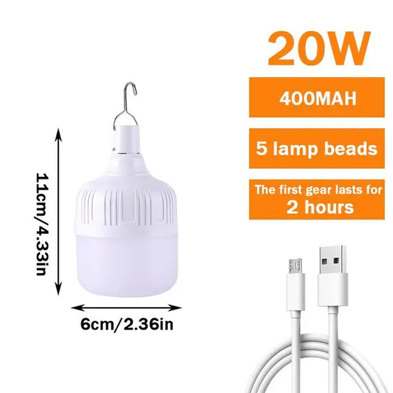 1Pc Portable Camping Lantern Bulb High Power Hanging Tents Lighting Equipment Emergency LED Lamp Usb Rechargeable Outdoor Lights for Camping Hiking Night Market Backpacking Reading Fishing (20W/40W/80W/100W/150W/200W)