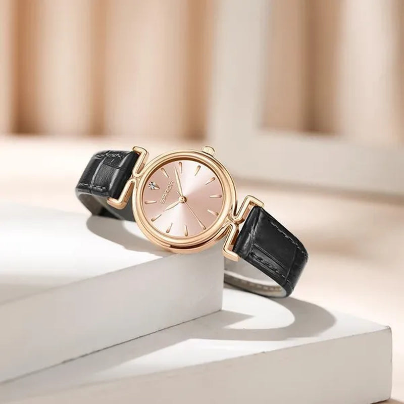 SANDA Brand 1124 Retro Fashion Elegant Watch for Women Unique Minimal round Dial Design Ladies Quartz Watch