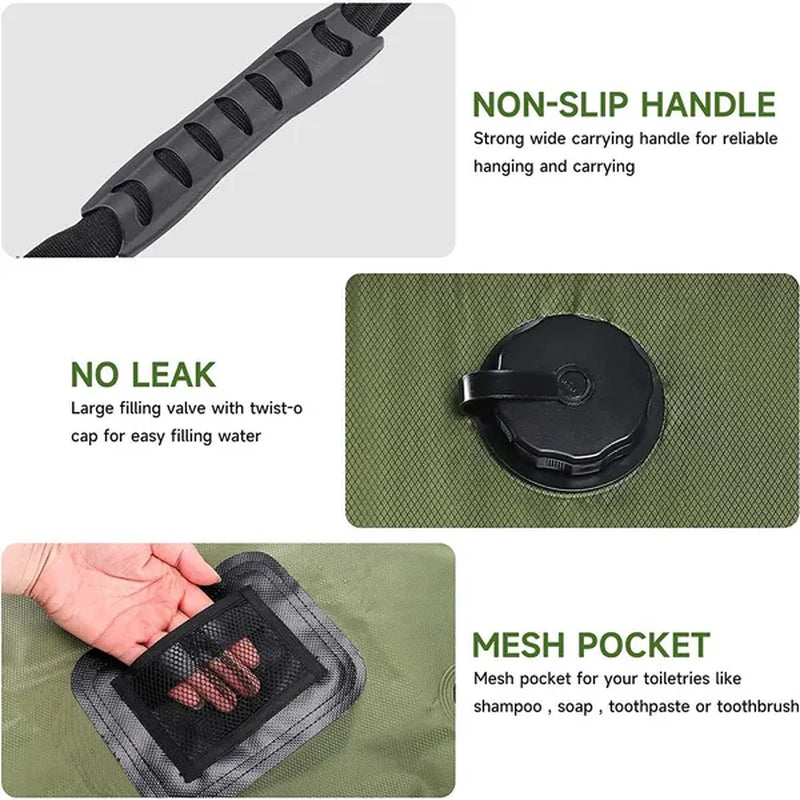 Solar Portable Shower Bag, 5 Gal/20L Solar Heating Camping Shower Bag with Removable Hose&On-Off Switchable Shower Head, Compact Camping Shower for Camping, Hiking, Traveling, Beach Swimming