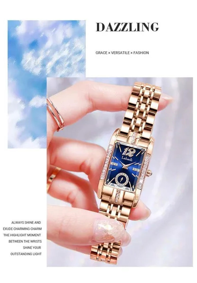 Labaoli New-Style Women'S Square Watches for Ladies Female Wrist Watch Solid Steel Strap Waterproof Casual Quartz Watches for Women with Embedded Zircon