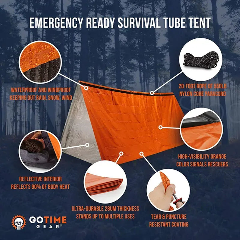Gear Life Tent Emergency Survival Shelter – 2 Person Emergency Tent – Use as Survival Tent, Emergency Shelter, Tube Tent, Survival Tarp - Includes Survival Whistle & Paracord