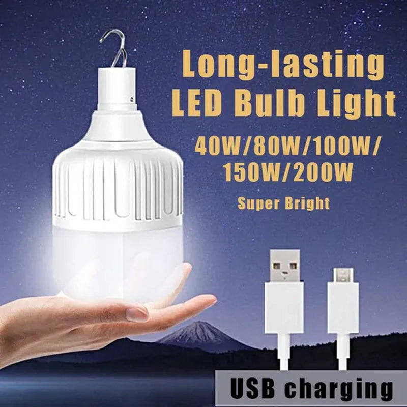 1Pc Portable Camping Lantern Bulb High Power Hanging Tents Lighting Equipment Emergency LED Lamp Usb Rechargeable Outdoor Lights for Camping Hiking Night Market Backpacking Reading Fishing (20W/40W/80W/100W/150W/200W)