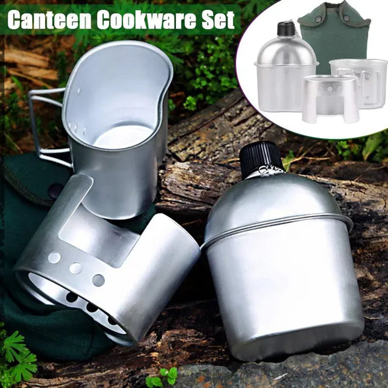 4PCS Army Military Water Bottle Camping Hiking Canteen Cup Portable for Outdoor