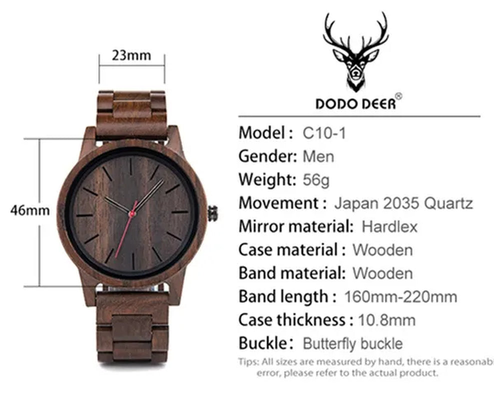 DODO DEER Natural Wood Male Quartz Classic Retro Watch Men'S Ebony Watch Designer Watch Drop Shipping