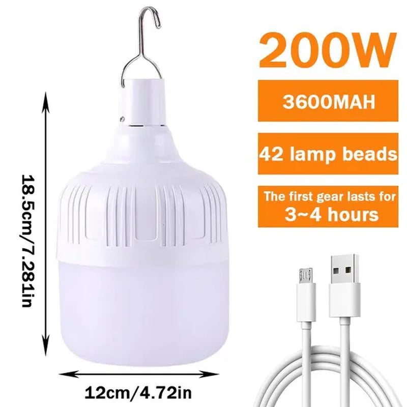 1Pc Portable Camping Lantern Bulb High Power Hanging Tents Lighting Equipment Emergency LED Lamp Usb Rechargeable Outdoor Lights for Camping Hiking Night Market Backpacking Reading Fishing (20W/40W/80W/100W/150W/200W)