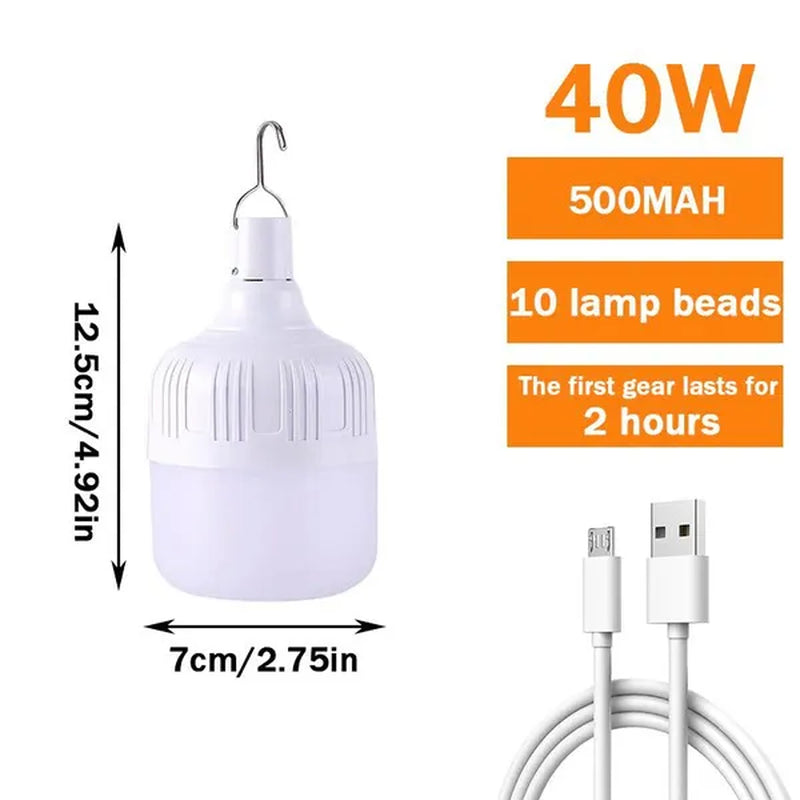 1Pc Portable Camping Lantern Bulb High Power Hanging Tents Lighting Equipment Emergency LED Lamp Usb Rechargeable Outdoor Lights for Camping Hiking Night Market Backpacking Reading Fishing (20W/40W/80W/100W/150W/200W)