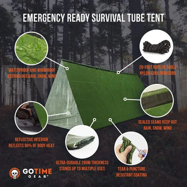 Gear Life Tent Emergency Survival Shelter – 2 Person Emergency Tent – Use as Survival Tent, Emergency Shelter, Tube Tent, Survival Tarp - Includes Survival Whistle & Paracord