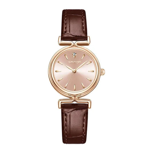 SANDA Brand 1124 Retro Fashion Elegant Watch for Women Unique Minimal round Dial Design Ladies Quartz Watch