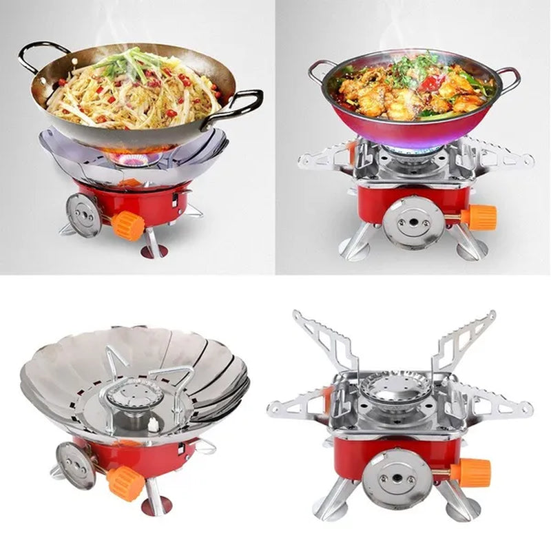 Outdoor Mini Camping Gas Stove Portable Folding Windproof Picnic Backpacking Stove Stainless Steel Cooker Adjustable Flame