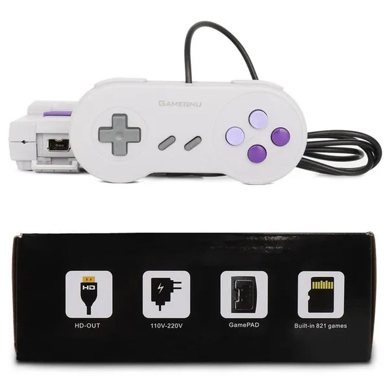 SUPER MINI SNES NES Retro Classic HD Video Game Console TV Game Player Built-In 821 Games with Dual Gamepads Gifts for Kids