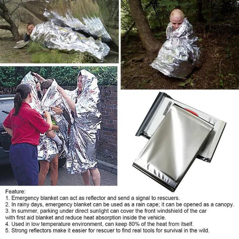 Outdoor Survival Emergency Blanket Waterproof Emergency Blanket Survival Rescue Blanket Camping Equipment Thermal Heat First Aid Rescue Military Emergency Blanket Travel Accessories