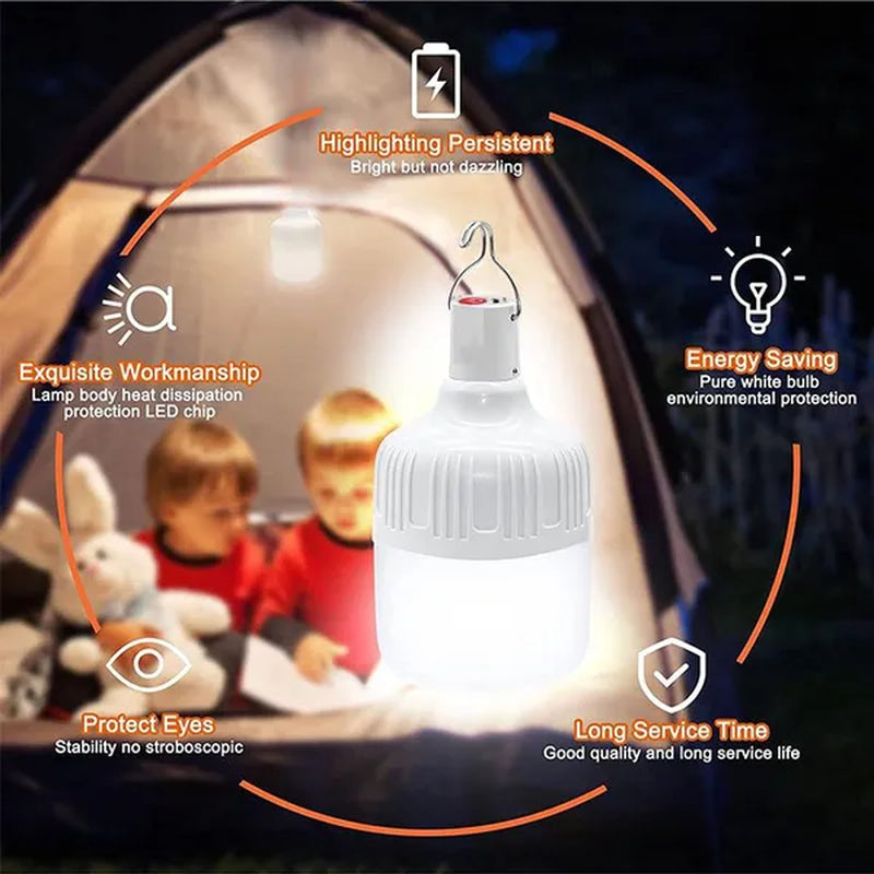 1Pc Portable Camping Lantern Bulb High Power Hanging Tents Lighting Equipment Emergency LED Lamp Usb Rechargeable Outdoor Lights for Camping Hiking Night Market Backpacking Reading Fishing (20W/40W/80W/100W/150W/200W)