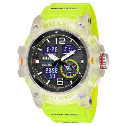 SMAEL Transparent Shell Design Led Digital Watches Fashion Waterproof Sports Watch Dual Display Stopwatches Student