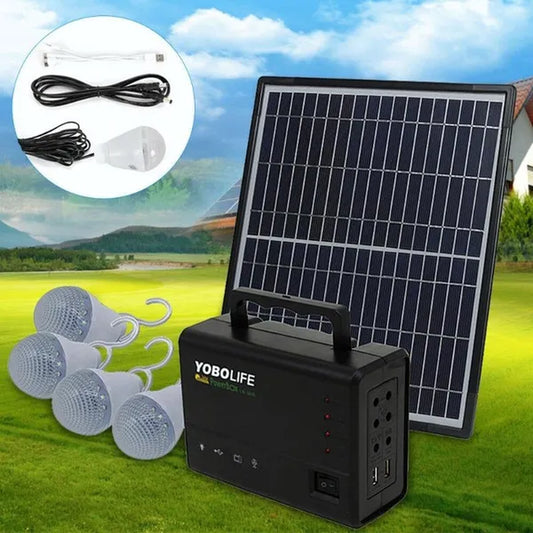 12V 4A Portable Solar Panel Power Generator Emergency Energy Storage Kit with 4 LED Lights USB Charger