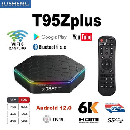 T95Z plus Smart TV Box Android 12.0 2.4G & 5G Wifi6 H618 Quadcore Cortex-A53 6K Bluetooth 5.0 4G 16G 32Gb 64Gb Set-Top Box Google Media Player Youtube Support IP TV