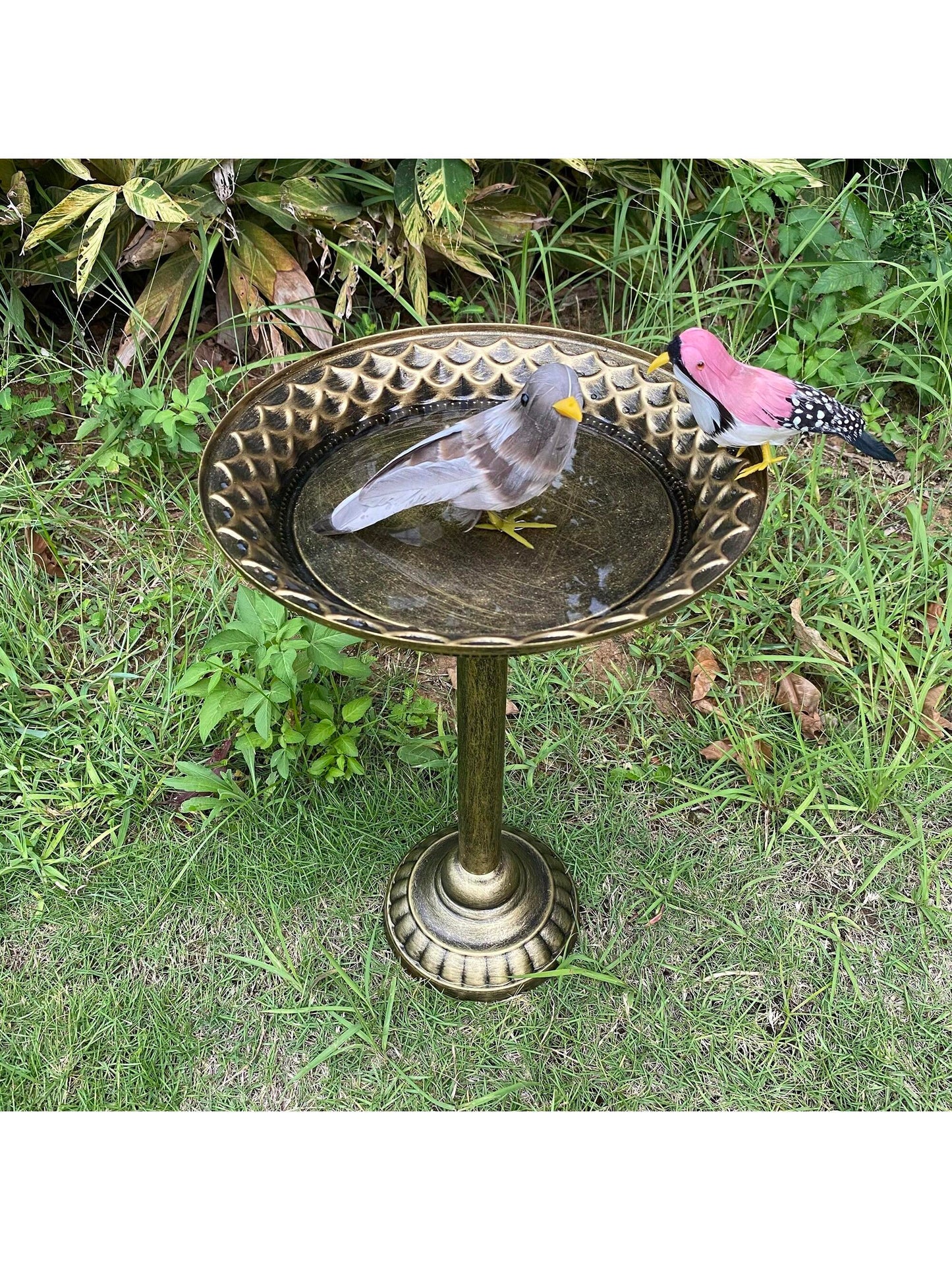 1Pc Outdoor Vintage Bronze Bird Bath with Metal Feeder and Detachable Garden Bird Feeder, Garden Yard Supplies