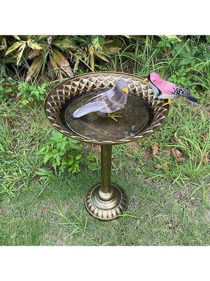 1Pc Outdoor Vintage Bronze Bird Bath with Metal Feeder and Detachable Garden Bird Feeder, Garden Yard Supplies