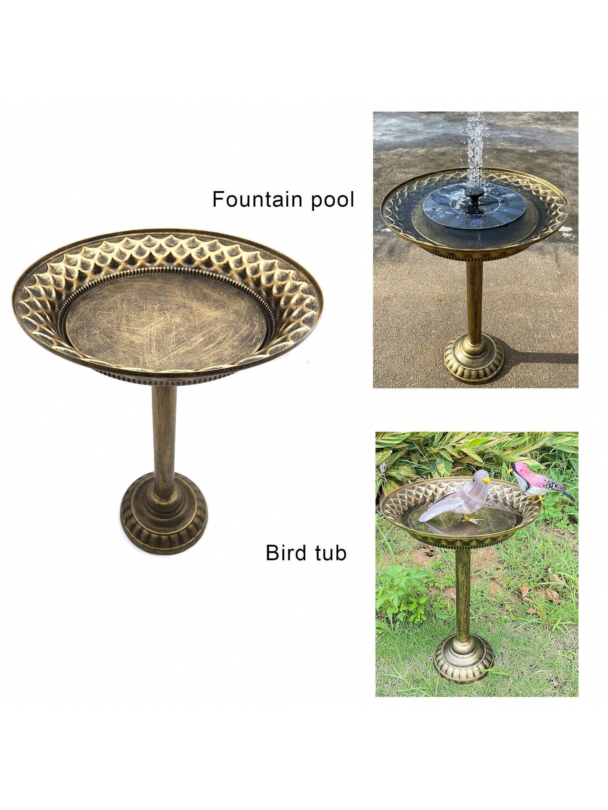 1Pc Outdoor Vintage Bronze Bird Bath with Metal Feeder and Detachable Garden Bird Feeder, Garden Yard Supplies