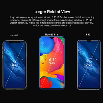 Note20 Pro 6.7 Inch 2.5D Curved Glass Screen Smartphone Face/Fingerprint Support 5G Wifi Android 9.0 1.5Ghz Dual SIM Cards Dual Rear 13MP 24MP HD Camera Bluetooth GPS Network 3G/4G/5G Smart Phones MASK