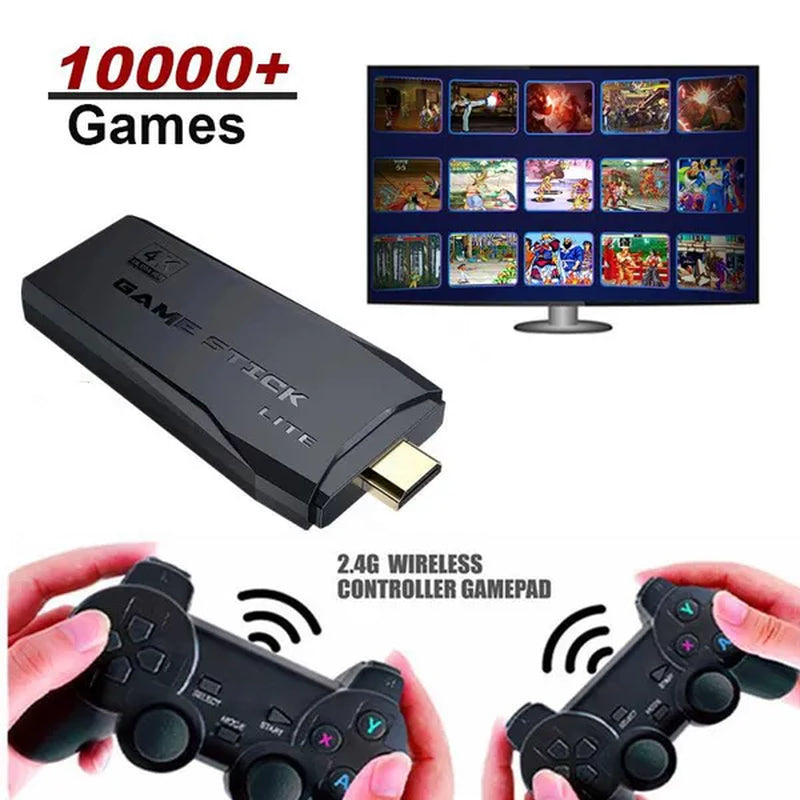 Video Game Console 64G Built-In 10000 Games Retro Handheld Game Console with Wireless Controller Video Games Stick for PS1/GBA