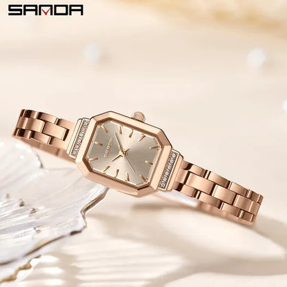 SANDA Brand 1127 Light Luxury Fashion Elegant Watch for Women Unique Octagonal Dial Steel Strap Design Ladies Quartz Watch