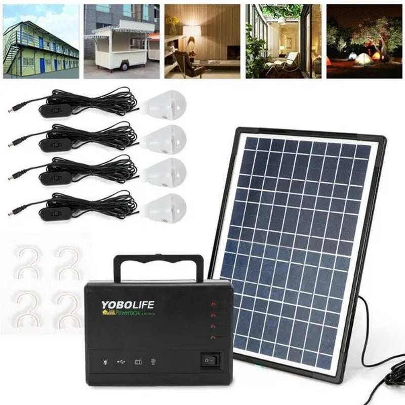 12V 4A Portable Solar Panel Power Generator Emergency Energy Storage Kit with 4 LED Lights USB Charger