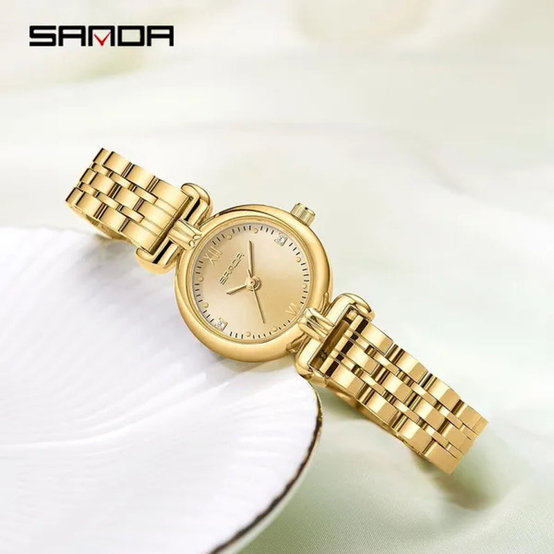 SANDA Brand 1126 Fashion Elegant Watch for Women Week Date Display Unique Sun Patternl Dial Steel Strap Design Ladies Quartz Watch