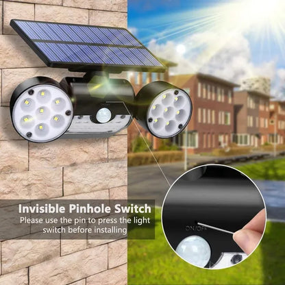 Dual Head 360° Adjustable Spotlights Solar Security Lights with Motion Sensor IP65 Waterproof Solar Motion Lights Outdoor for Front Door Yard Garden Garage Patio Deck