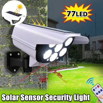 77LED Solar Light Outdoor Motion Sensor Security Dummy Camera Wireless IP65 Waterproof for Home Garden Pathway Yard Fence Garage Deck