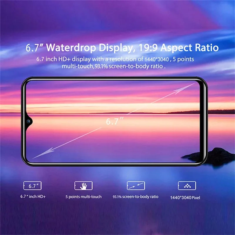 Note20 Pro 6.7 Inch 2.5D Curved Glass Screen Smartphone Face/Fingerprint Support 5G Wifi Android 9.0 1.5Ghz Dual SIM Cards Dual Rear 13MP 24MP HD Camera Bluetooth GPS Network 3G/4G/5G Smart Phones MASK