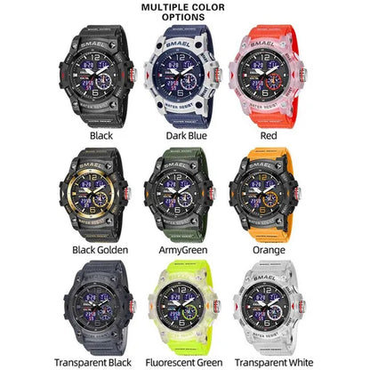 SMAEL Transparent Shell Design Led Digital Watches Fashion Waterproof Sports Watch Dual Display Stopwatches Student