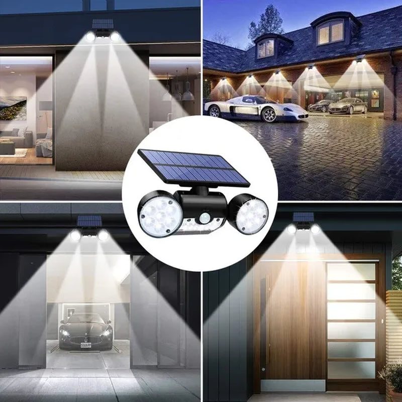 Dual Head 360° Adjustable Spotlights Solar Security Lights with Motion Sensor IP65 Waterproof Solar Motion Lights Outdoor for Front Door Yard Garden Garage Patio Deck