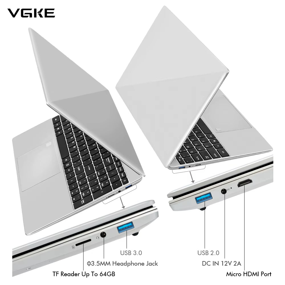 VGKE 15.6 Inch Win 11 Notebook 2.5 Ghz Quad Core Cheaper Laptops 12 GB RAM 256 GB SSD 1920*1080 Laptop Computer