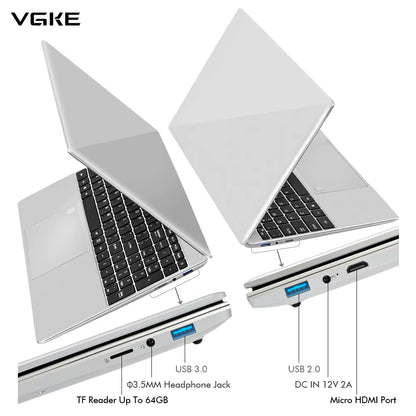 VGKE 15.6 Inch Win 11 Notebook 2.5 Ghz Quad Core Cheaper Laptops 12 GB RAM 256 GB SSD 1920*1080 Laptop Computer