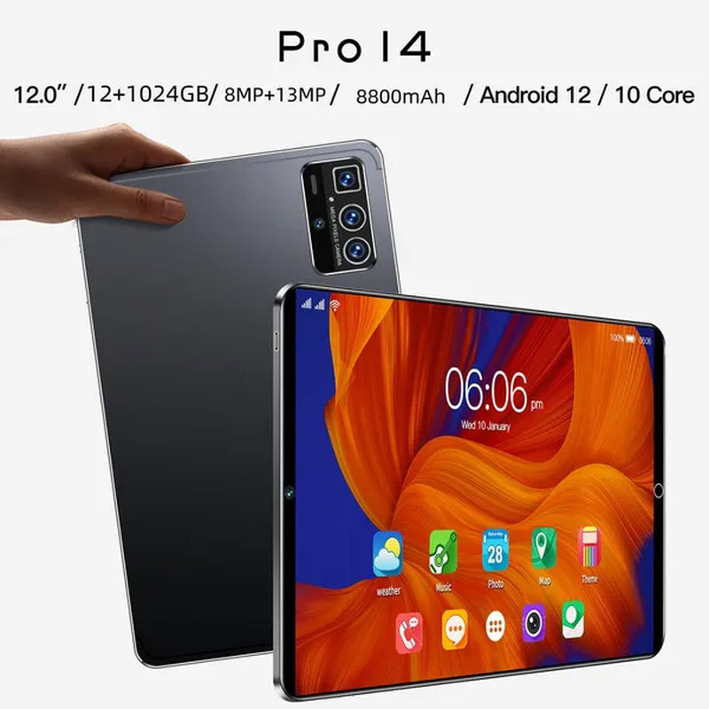 2023 Upgrade Tablet PC 5K HD Screen Wifi 12Inch Tablet PC 10-Core 5G 4G Tablet PC Android 12.0 Arge 2560*1600 IPS Screen Dual SIM Bluetooth Phone Tablet PC (RAM 12GB+ROM 1024GB) Brand New