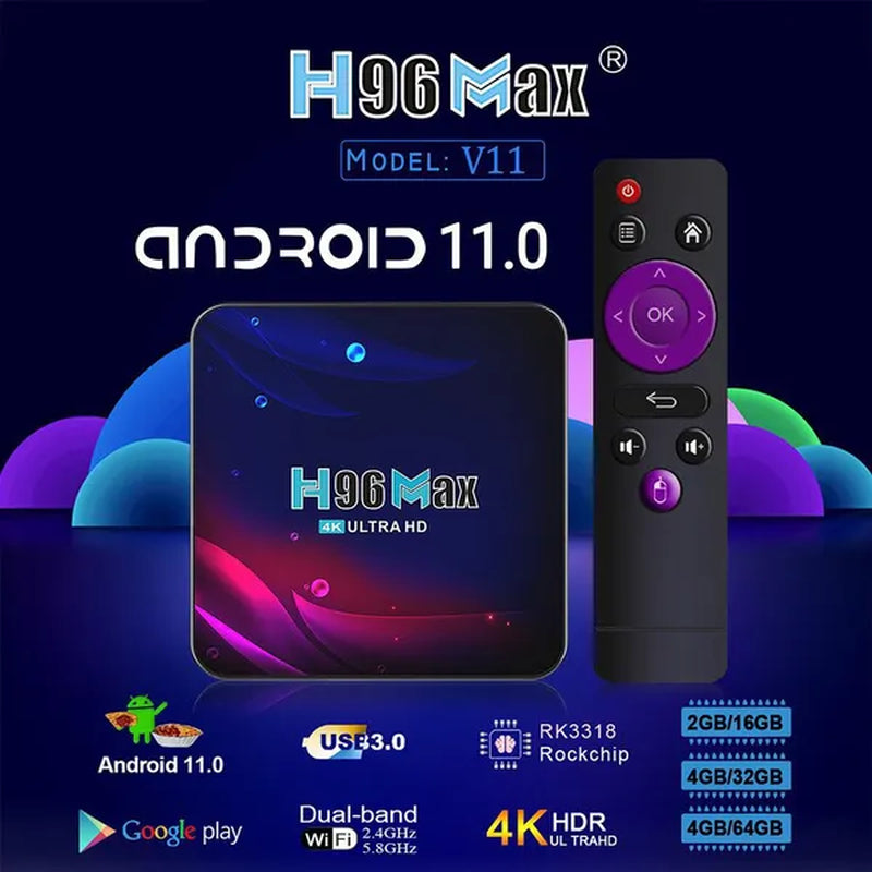 H96 Max V11 Android 11.0 Smart TV BOX BT 4.0 RK3318 Cortex-A53 Dual Wifi 2.4G/5.0Ghz 16GB 32GB 64GB Stream Media Google Player Youtube