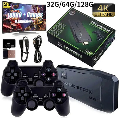 Stick Game, Wireless Retro Game Console Built in 20000+ Games, Nostalgia Stick 4K HDMI Output for Tv with Dual 2.4G Wireless Controllers, 32G/64G/128G Version