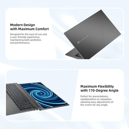 Machcreator N17A Laptop, 17.3" FHD 120Hz, 4-Cores Intel Processor, 16GB DDR5 RAM, 1TB SSD, Backlit Keyboard, SD Card Reader, HDMI, Webcam, Wi-Fi, Windows 11 Home, Grey
