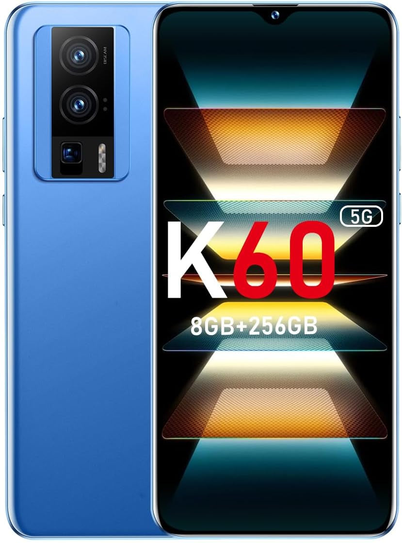 K60 5G Phone Unlocked 2024 Android 13 Cell Phone 24MP+64MP Camera Dual SIM Android Phone with 8GB+256GB 8-Core Smartphone 6800Mah Battery Standby(Graphite Black)