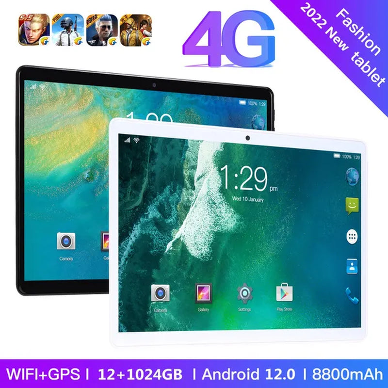 2022 Upgrade Tablet PC 5K HD Screen Wifi 12Inch Tablet PC 10-Core 5G 4G Tablet PC Android 12.0 Arge 2560*1600 IPS Screen Dual SIM Dual Camera Bluetooth Phone Tablet PC (RAM 12GB+ROM 1024GB) Brand New