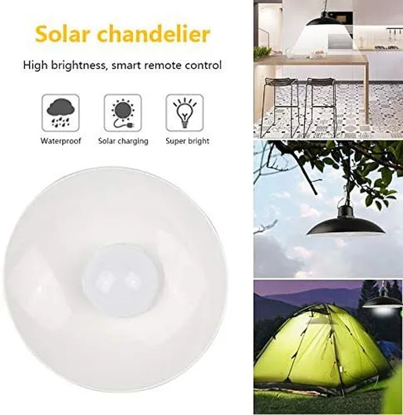 New Double-Headed Solar Chandelier Solar Pendant Light Waterproof with Remote Control and 3M Line for Outdoor Indoor Shed Barn Room(White Light)