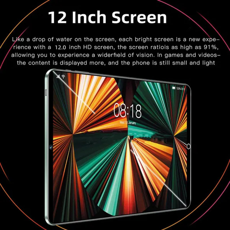 2023 Upgrade Tablet PC 5K HD Screen Wifi 12Inch Tablet PC 10-Core 5G 4G Tablet PC Android 12.0 Arge 2560*1600 IPS Screen Dual SIM Bluetooth Phone Tablet PC (RAM 12GB+ROM 1024GB) Brand New