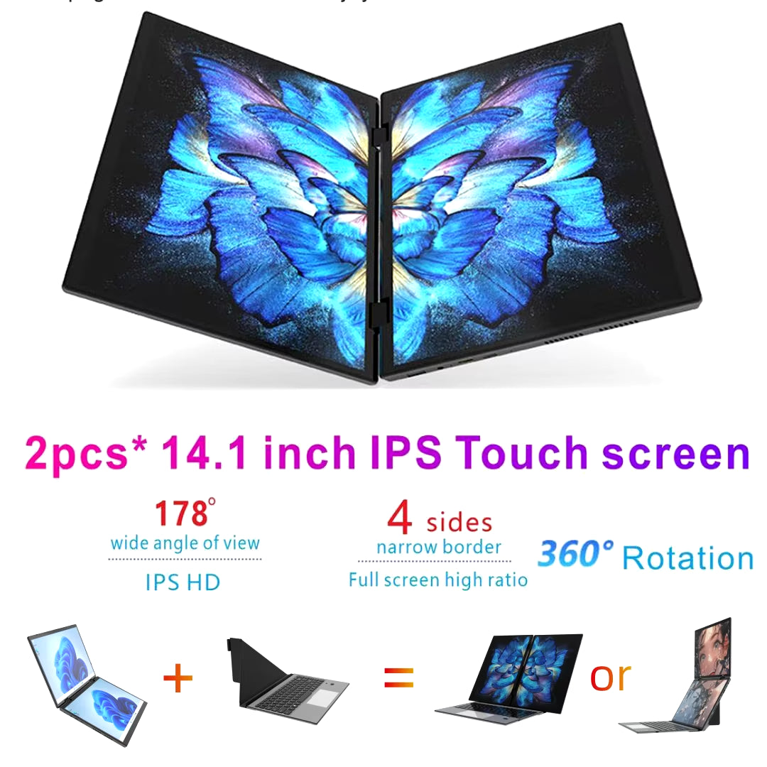 2024 New 14Inch 2 in 1 YOGA  N95 12Th Gen 3.4GHZ DDR4 Dual Display Double Full Touch Screen Laptop