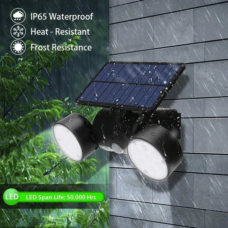 Dual Head 360° Adjustable Spotlights Solar Security Lights with Motion Sensor IP65 Waterproof Solar Motion Lights Outdoor for Front Door Yard Garden Garage Patio Deck