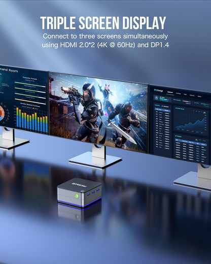 Desktop Mini PC Windows 11 Pro Intel N100 12GB DDR5 512GB SSD Dual LAN, Mini Computer 1000Mbps, 4K Triple Display, Wifi6, BT5.2, Energy Efficient