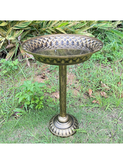 1Pc Outdoor Vintage Bronze Bird Bath with Metal Feeder and Detachable Garden Bird Feeder, Garden Yard Supplies