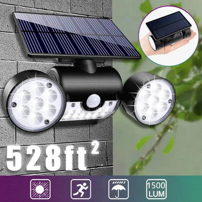 Dual Head 360° Adjustable Spotlights Solar Security Lights with Motion Sensor IP65 Waterproof Solar Motion Lights Outdoor for Front Door Yard Garden Garage Patio Deck