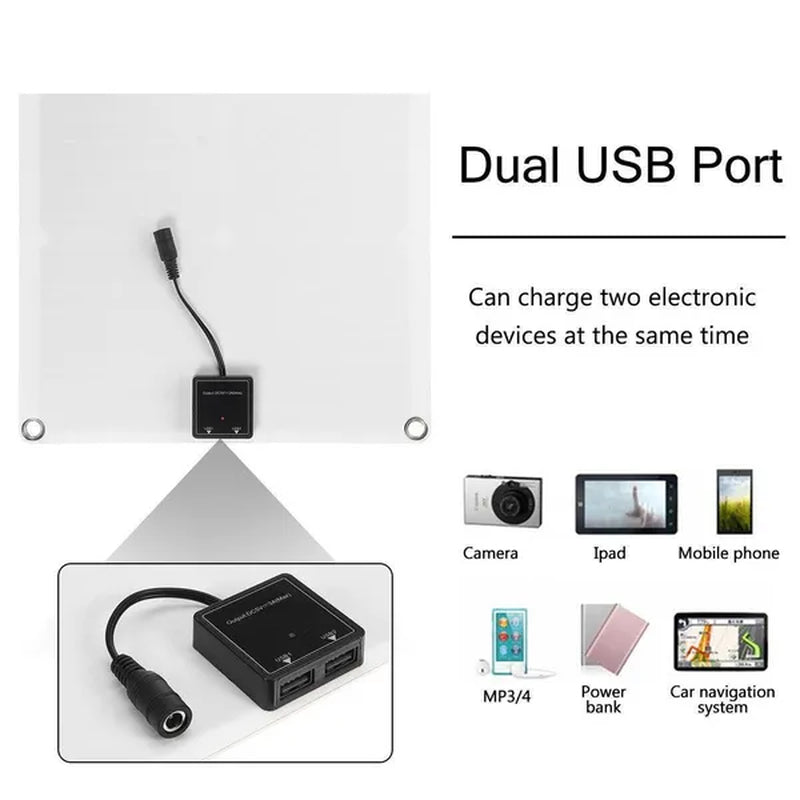 Polysilicon 20W 12V/24V Dual Output USB Solar Panel Flexible Monocrystalline Battery Charge with Dual High Efficiency USB Solar Controller(Option) for Home/Outdoor Solar Power Kit
