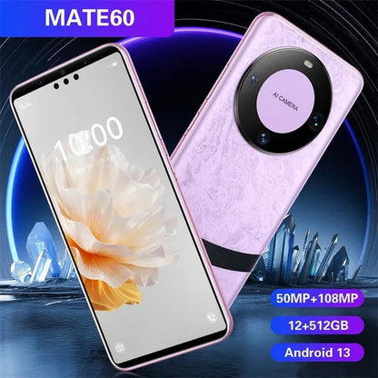 2024 New 5G 6.8 Inch HD Mate60 Android 13.0 HD Screen Water Drop Screen 6800Mah 12+512G Fingerprint Unlocked Version Smartphone